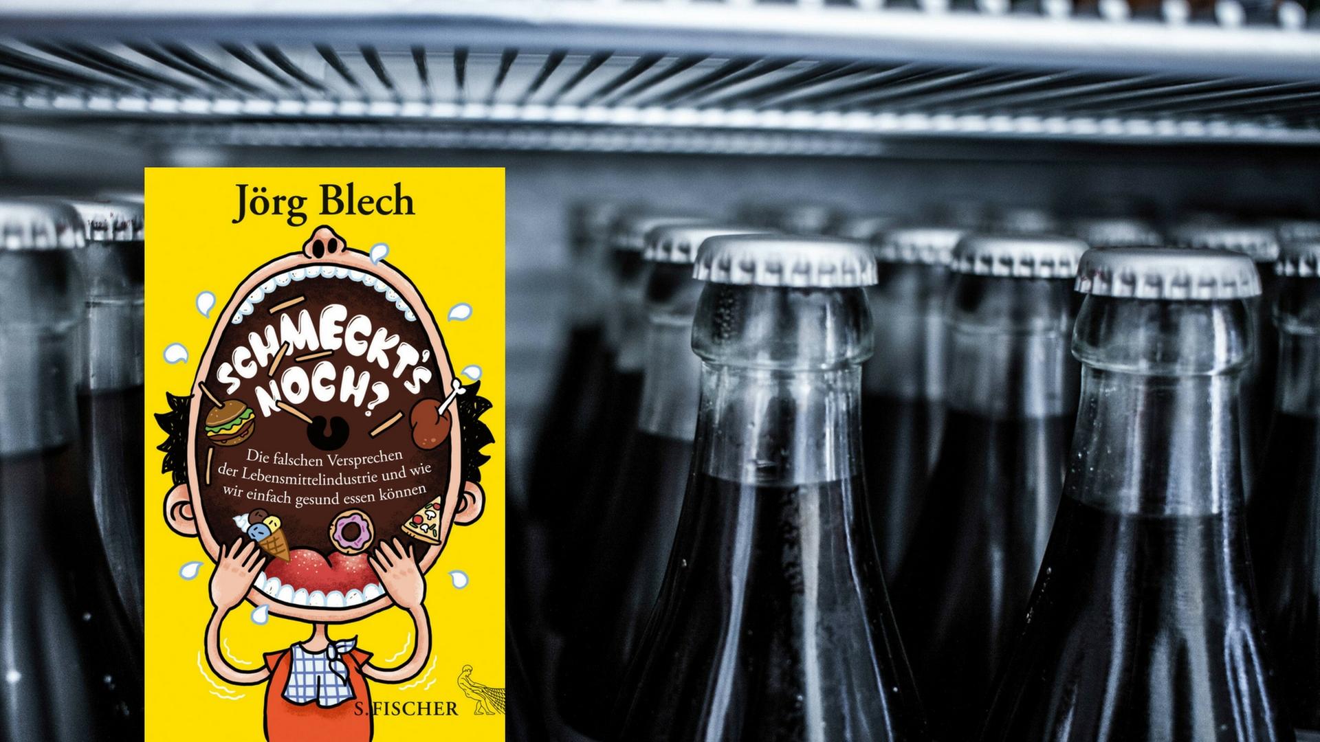 Buchcover des Buchs "Schmeckt's noch?" von Jörg Blech vor Colaflaschen in einem Kühlschrank Buchcover des Buchs "Schmeckt's noch?" von Jörg Blech vor Colaflaschen in einem Kühlschrank