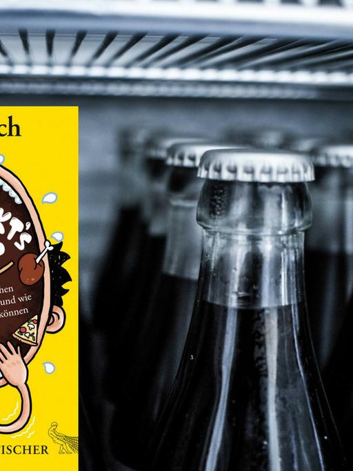 Buchcover des Buchs "Schmeckt's noch?" von Jörg Blech vor Colaflaschen in einem Kühlschrank