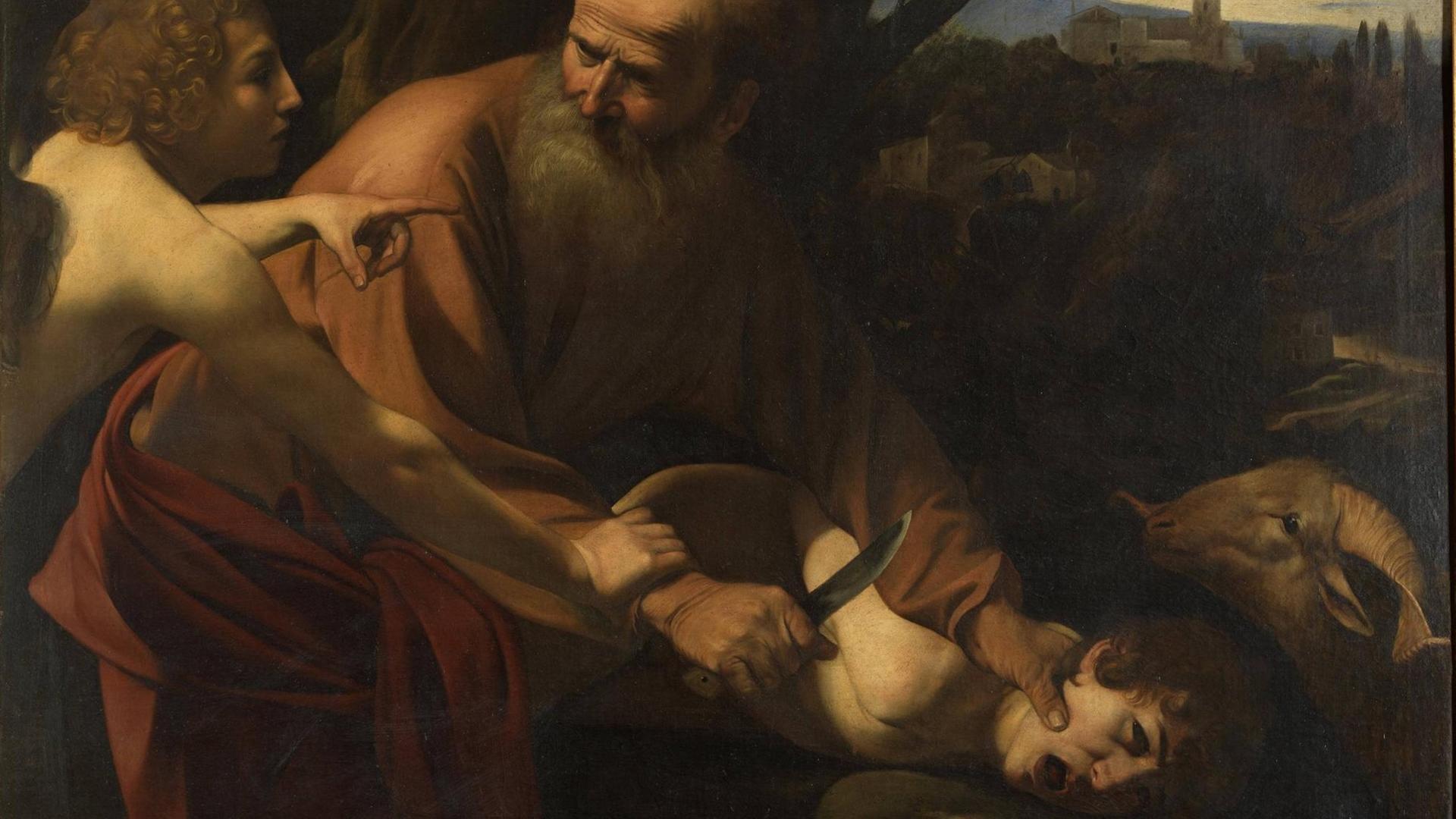 Das Ölgemälde Die Opferung Isaaks von Michelangelo Merisi alias Caravaggio (1571-1610)