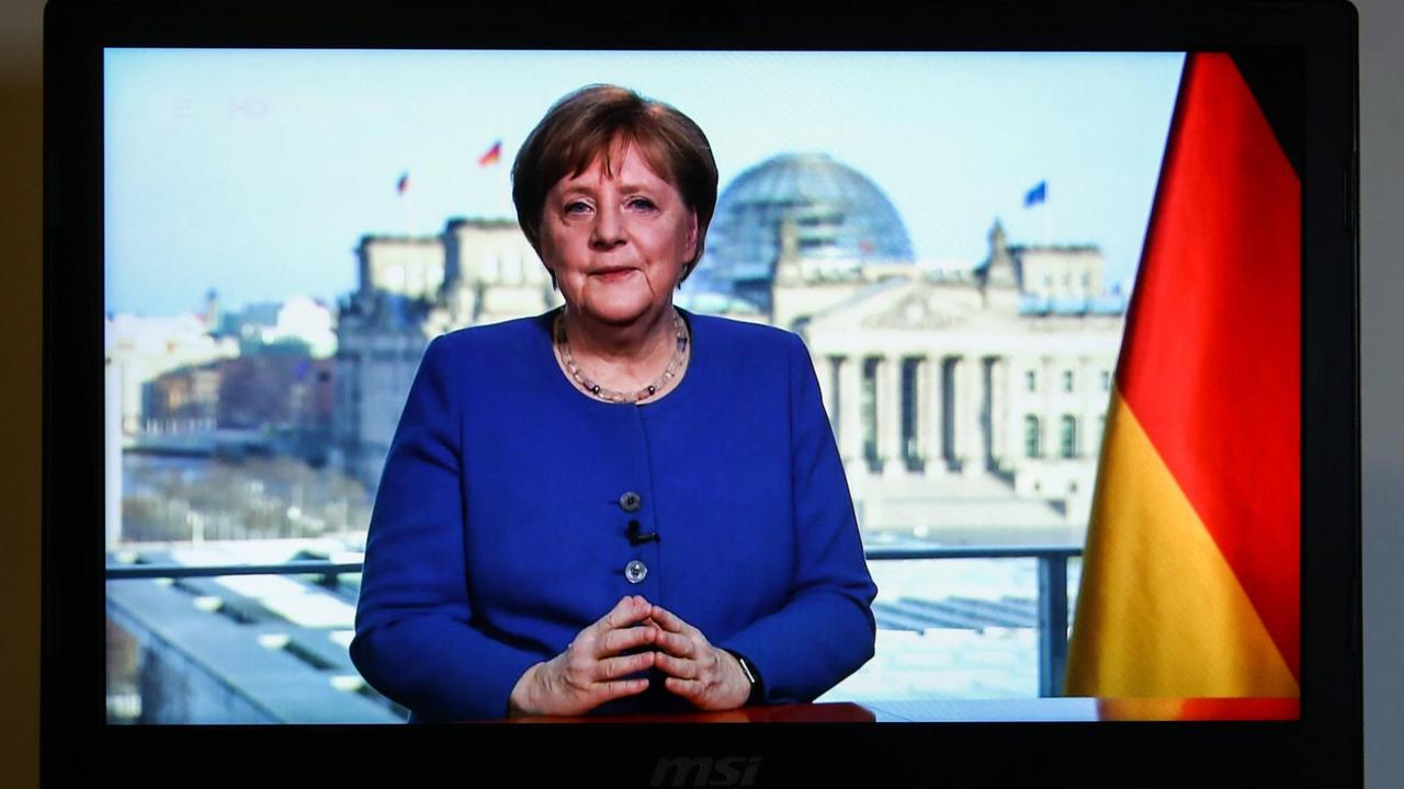 Photo taken on March 18, 2020 shows German Chancellor Angela Merkel delivering a video speech on COVID-19, in Berlin, capital of Germany. German Chancellor Angela Merkel urged solidarity among citizens in a speech on Wednesday evening, calling the COVID-19 the nation s biggest challenge since World War II.
