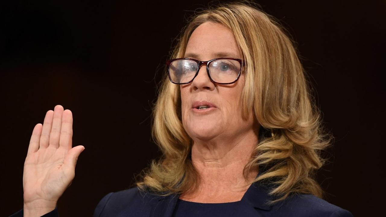 September 27, 2018 - Washington, District of Columbia, U.S. - Christine Blasey Ford, the woman accusing Supreme Court nominee Brett Kavanaugh of sexually assaulting her at a party 36 years ago, testifies during his US Senate Judiciary Committee confirmation hearing on Capitol Hill in Washington, DC, September 27, 2018 | September 27, 2018 - Washington, District of Columbia, U.S. - Christine Blasey Ford, the woman accusing Supreme Court nominee Brett Kavanaugh of sexually assaulting her at a party 36 years ago, testifies during his US Senate Judiciary Committee confirmation hearing on Capitol Hill in Washington, DC, September 27, 2018 |