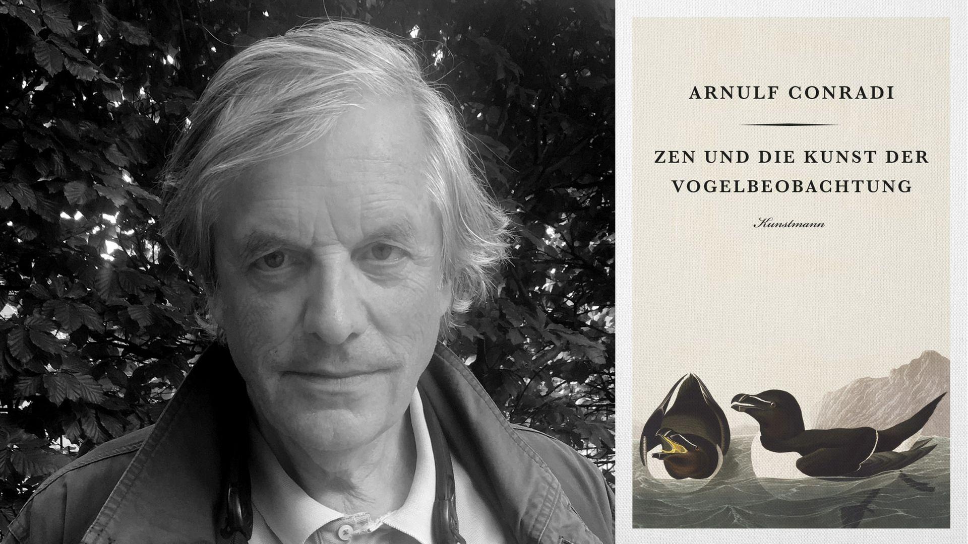 Zu sehen ist der Autor Arnulf Conradi und das Cover seines Buches "Zen und die Kunst der Vogelbeobachtung". Zu sehen ist der Autor Arnulf Conradi und das Cover seines Buches "Zen und die Kunst der Vogelbeobachtung".
