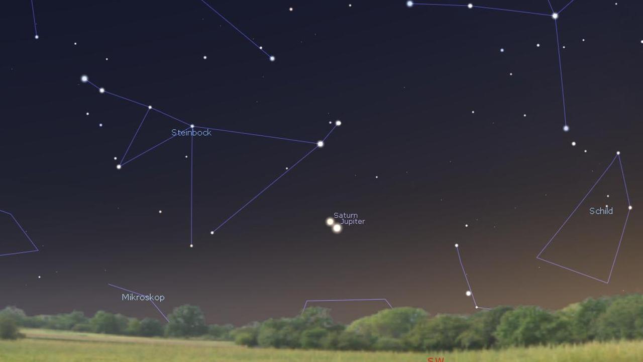 Jupiter und Saturn rücken am frühen Abend am Südwesthimmel immer enger zusammen, aber mit dem Weihnachtsstern haben sie nichts zu tun Jupiter und Saturn rücken am frühen Abend am Südwesthimmel immer enger zusammen, aber mit dem Weihnachtsstern haben sie nichts zu tun