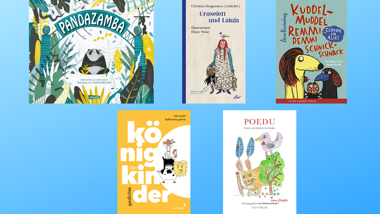 5 Cover von Büchern, die sich mit Kinderlyrik beschäftigen 5 Cover von Büchern, die sich mit Kinderlyrik beschäftigen
