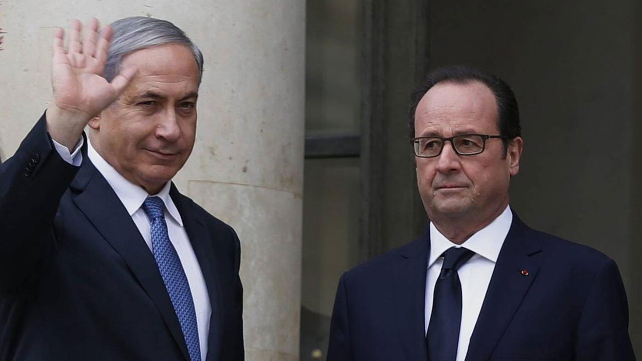 Israels Regierungschef Benjamin Netanjahu (l.) und Frankreichs Präsident Francois Hollande. Israels Regierungschef Benjamin Netanjahu (l.) und Frankreichs Präsident Francois Hollande.
