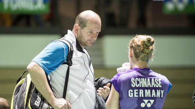 Holger Hasse als Badminton-Bundestrainer mit Spielerin Karin Schnaase bei den Olympischen Spielen in Rio