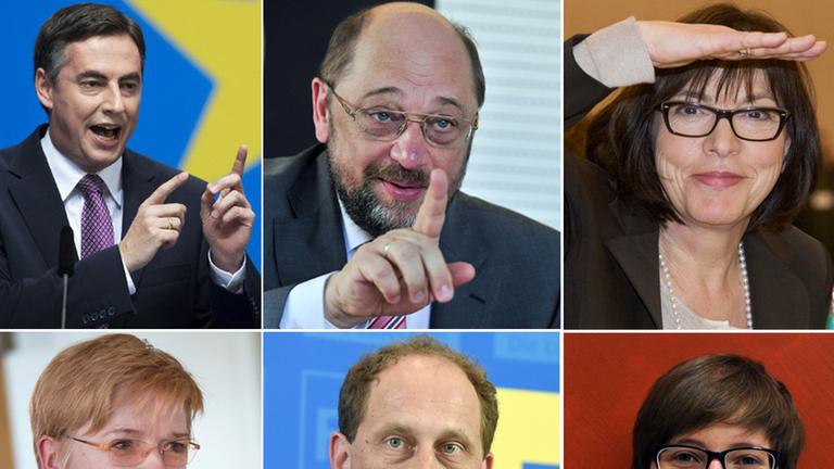 Combo der deutschen Spitzenkandidaten zur Europawahl von CDU, SPD, Bündnis90/Die Grünen, Piratenpartei, FDP und Linkspartei Combo der deutschen Spitzenkandidaten zur Europawahl von CDU, SPD, Bündnis90/Die Grünen, Piratenpartei, FDP und Linkspartei