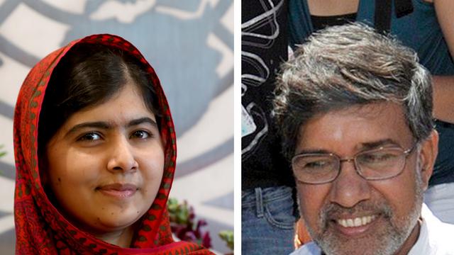Eine Montage aus zwei Archivbildern zeigt die Träger des Friedensnobelpreises 2014, die Kinderrechtsaktivisten Malala Yousafzai und Kailash Satyarthi.