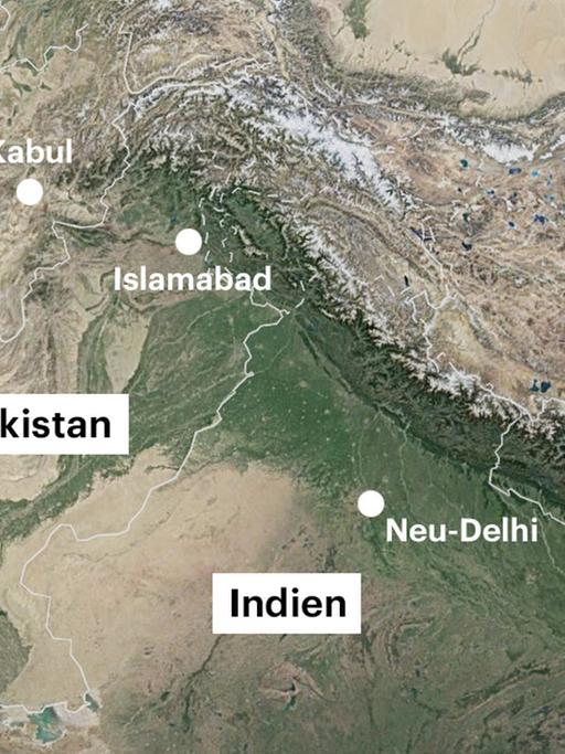 Afghanistan, Pakistan, Indien auf einer Karte: Drei Nachbarn in Südasien mit komplizierter Beziehung.