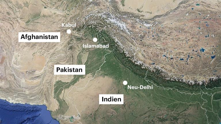 Afghanistan, Pakistan, Indien auf einer Karte: Drei Nachbarn in Südasien mit komplizierter Beziehung. Afghanistan, Pakistan, Indien auf einer Karte: Drei Nachbarn in Südasien mit komplizierter Beziehung.