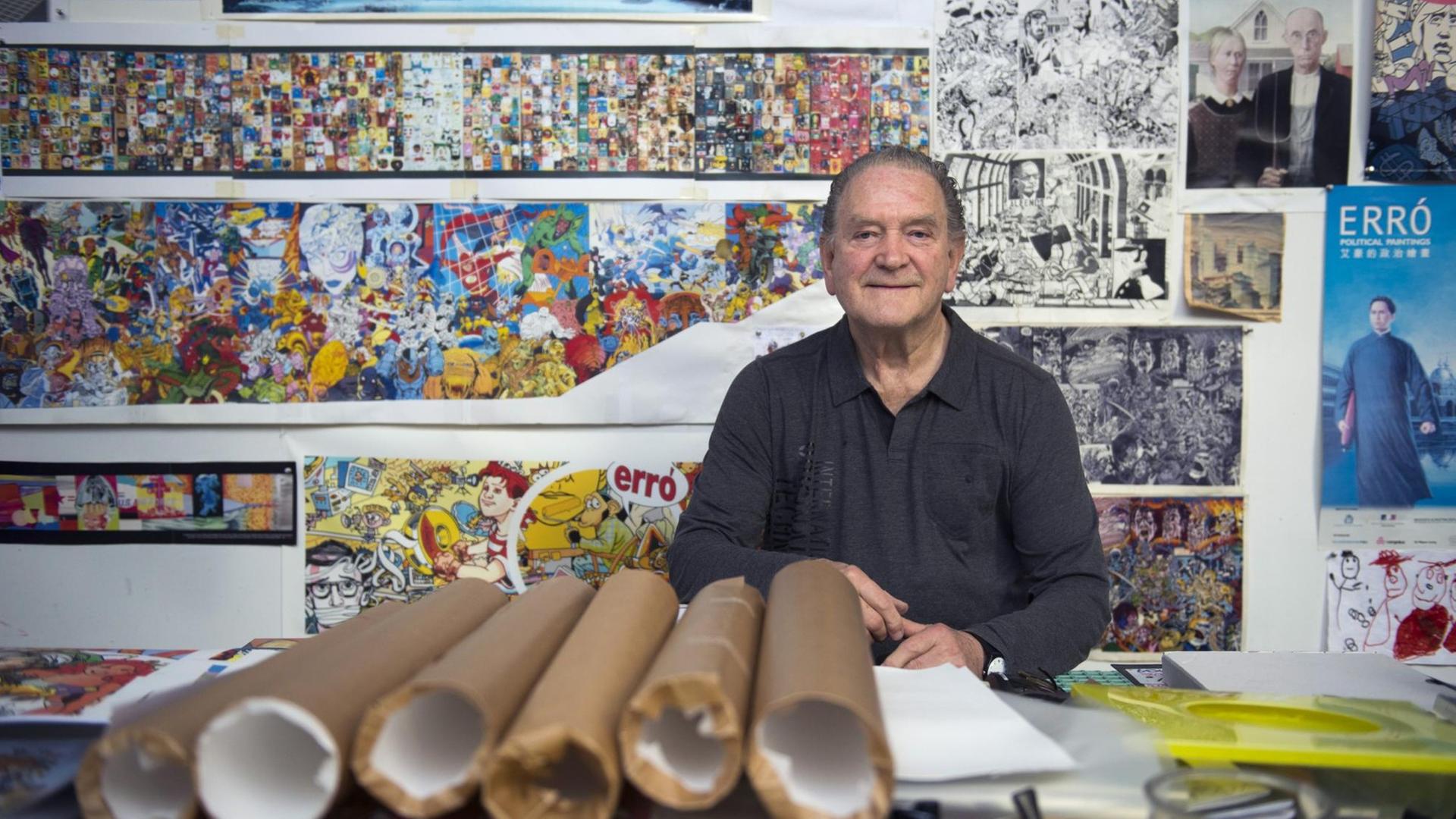 Der isländische Maler Gudmundur Gudmundson, aka Erró in seinem Studio in Paris Der isländische Maler Gudmundur Gudmundson, aka Erró in seinem Studio in Paris