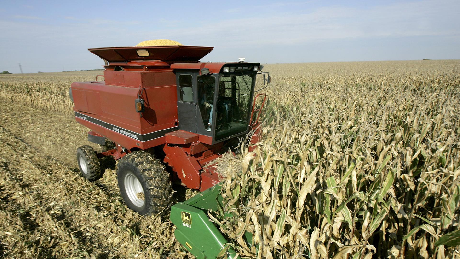 Mähdrescher in Illinois (USA) auf einem Maisfeld. Mähdrescher in Illinois (USA) auf einem Maisfeld.