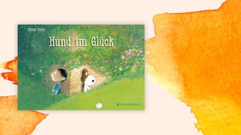 Das Buchcover des Kinderbuchs "Hund im Glück" von Oliver Tallec zeigt eine Zeichnung von einem kleinen Jungen und einem Hund auf einer Wiese.