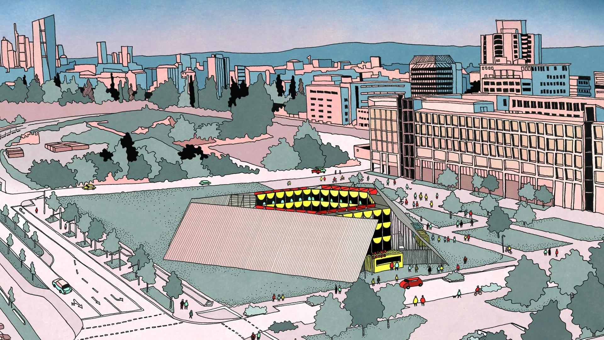 Illustration/Visualisierung der Open Air Bühne von raumlaborberlin. Sommerbau. Details/Formen der Außengestaltung ändern sich vorraussichtlich noch. Illustration/Visualisierung der Open Air Bühne von raumlaborberlin. Sommerbau. Details/Formen der Außengestaltung ändern sich vorraussichtlich noch.