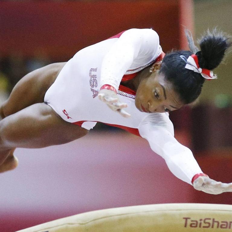 Gymnastics: Biles at World Championships Simone Biles of the United States performs in the final of the women s vault at the world gymnastics championships in Doha on Nov. 2, 2018. She won the gold. PUBLICATIONxINxGERxSUIxAUTxHUNxONLY  