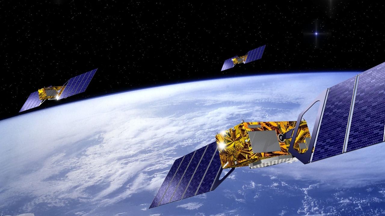 Das europäische Navigationssystem Galileo im Weltraum - Modell