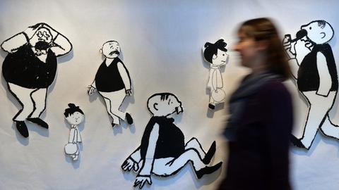 Zeichnungen von Erich Ohsers "Vater und Sohn" in einer Doppelausstellung des Künstlerpaares Erich Ohser und Marigard Bantzer in der Galerie e.o.plauen in Plauen