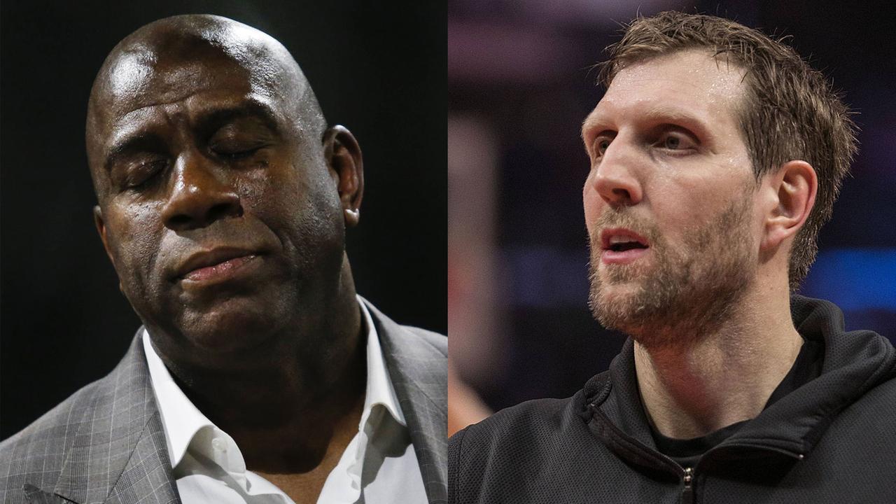 Porträtaufnahmen von "Magic" Johnson und Dirk Nowitzki Porträtaufnahmen von "Magic" Johnson und Dirk Nowitzki