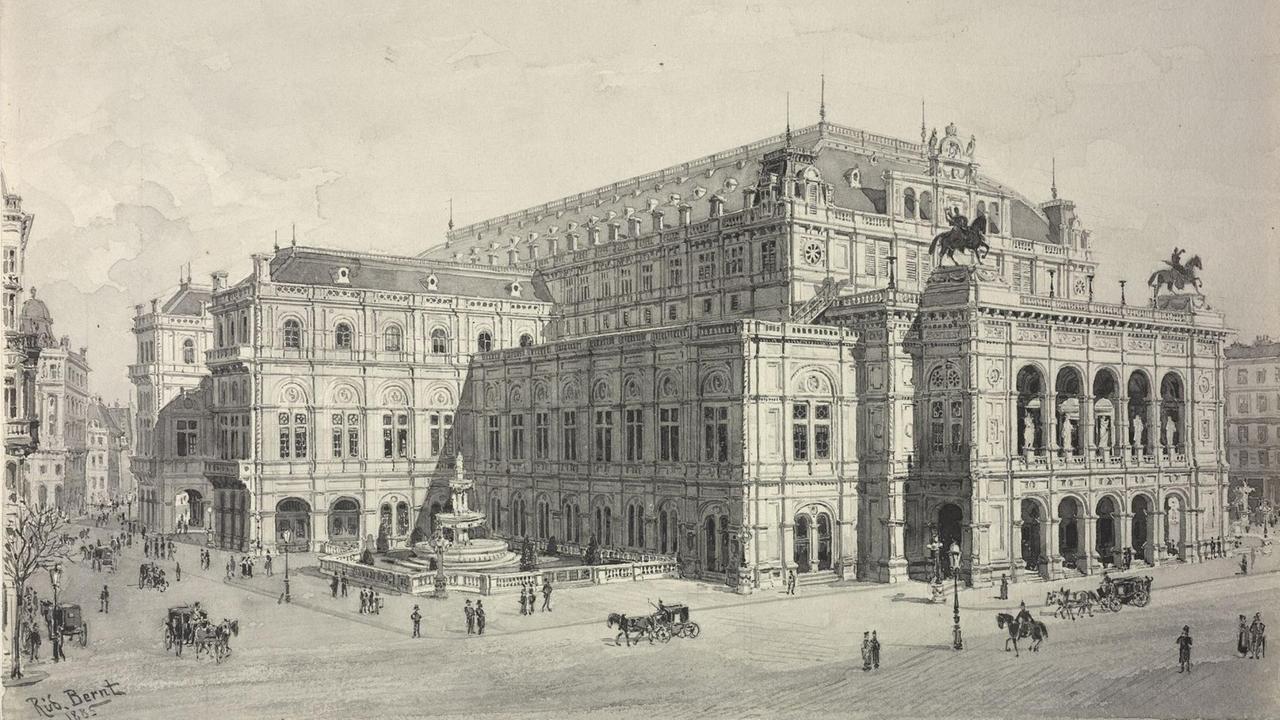 Die Wiener Staatsoper in einer Aufnahme von 1880. Die Wiener Staatsoper in einer Aufnahme von 1880.