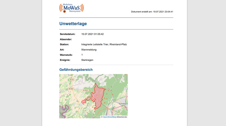 Hochwasserwarnmeldung aus Trier