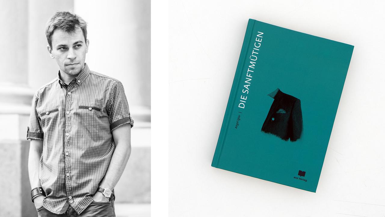 Porträt von Angel Igov und sein Buch "Die Sanftmütigen". Porträt von Angel Igov und sein Buch "Die Sanftmütigen".