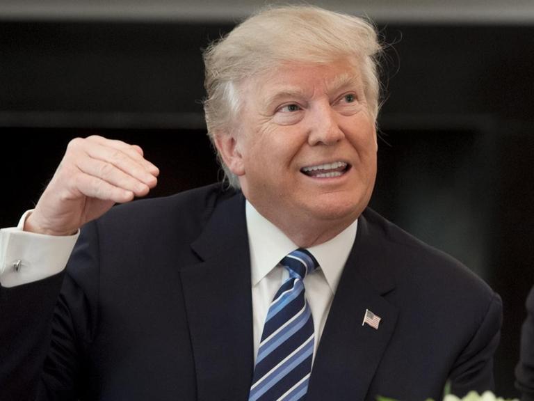 US-Präsident Donald Trump gestikuliert während eines Treffens mit Managern im Weißen Haus.
