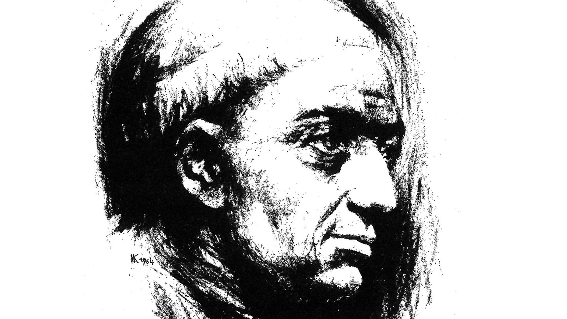 Nikolaus von Kues (1401-1464), Zeichnung von Klaus Kordel (Trier) Nikolaus von Kues (1401-1464), Zeichnung von Klaus Kordel (Trier)