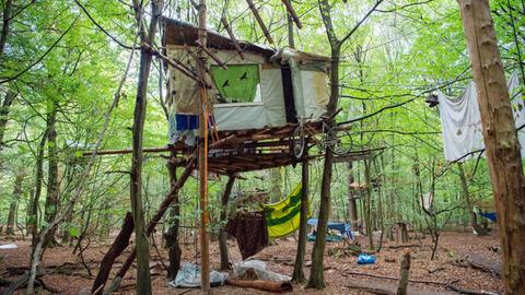 Ein Baumhaus von Aktivisten im Hambacher Forst