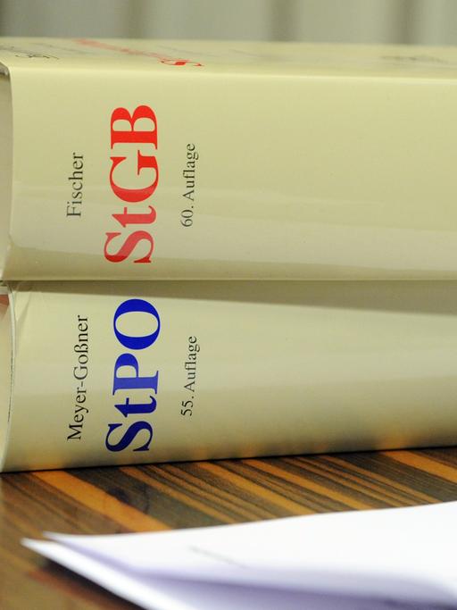Die deutsche Strafprozessordnung (StPO) und das deutsche Strafgesetzbuch (StGB) liegen auf einem Tisch.