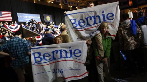 Eine Wahlkampfkampagne des Senators Bernie Sanders vor der Vorwahl im US-Bundesstaat New Hampshire.