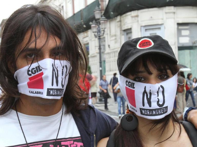 Proteste gegen die Mafia Organisation 'Ndrangheta im kalabrischen Reggio Calabria.