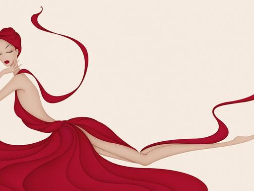 Illustration einer rothaarigen Frau in einem roten Kleid in einer lasziven Pose