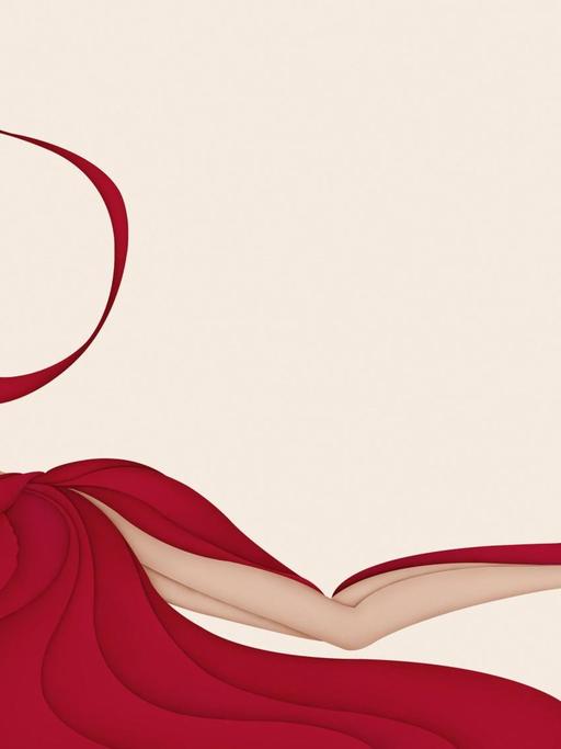 Illustration einer rothaarigen Frau in einem roten Kleid in einer lasziven Pose