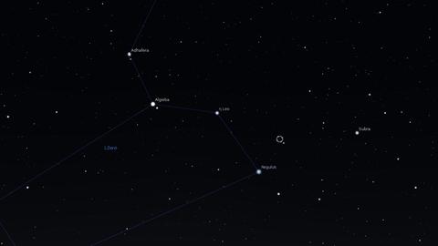 Der Asteroid Astraea steht heute etwas rechts oberhalb von Regulus
