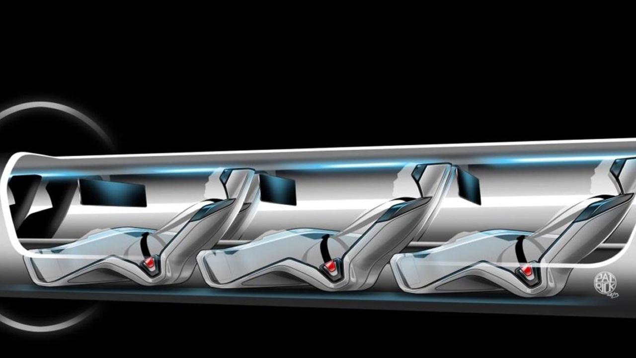 Simulation des Röhrentransportsystems Hyperloop, nach Plänen des amerikanischen Unternehmers Elon Musk Simulation des Röhrentransportsystems Hyperloop, nach Plänen des amerikanischen Unternehmers Elon Musk
