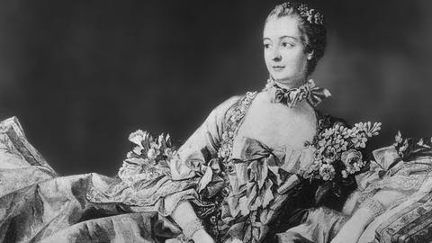 Zeitgenössische Darstellung von Jeanne Antoinette Poisson, der Marquise de Pompadour, Mätresse von König Ludwig XV, nach einem Gemälde von Boucher. Sie wurde am 29. Dezember 1721 in Paris geboren und verstarb am 14. April 1764 in Versailles.