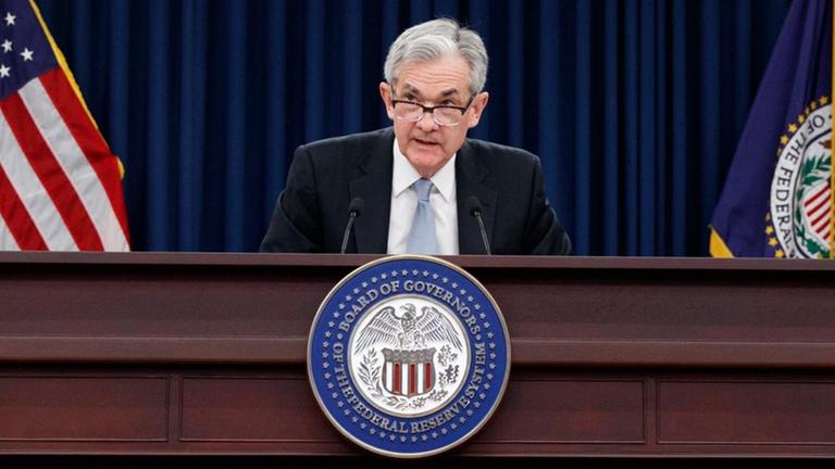 Jerome Powell, Präsident der US-Notenbank Federal Reserve, spricht auf einer Pressekonferenz Jerome Powell, Präsident der US-Notenbank Federal Reserve, spricht auf einer Pressekonferenz