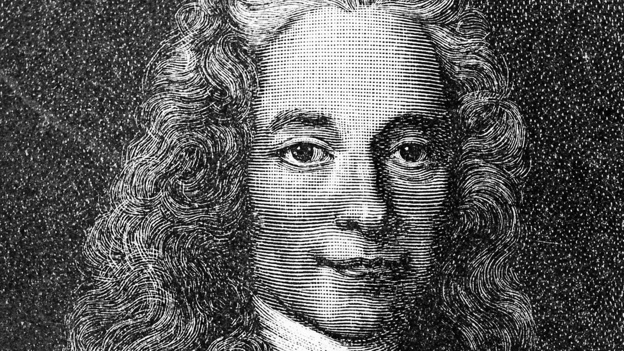 Zeitgenössischer Stich des französischen Schriftstellers und Philosophen Francois Marie Arouet Voltaire.