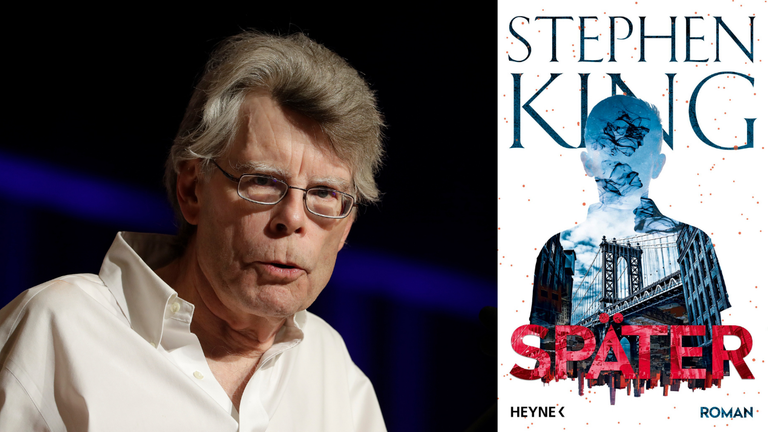 Ein Portrait des Schriftstellers Stephen King und das Cover seines Romans "Später"