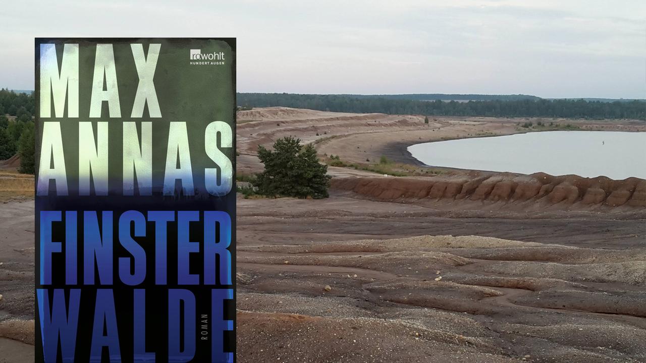 Im Vordergrund das Buchcover von Max Annas: Finsterwalde, im Hintergrund eine Tagebaulandschaft in der Lausitz bei Finsterwalde Im Vordergrund das Buchcover von Max Annas: Finsterwalde, im Hintergrund eine Tagebaulandschaft in der Lausitz bei Finsterwalde