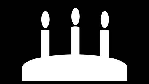 Illustration in Schwarz-weiß: Ein weißer Kuchen mit Kerzen vor schwarzem Hintergrund