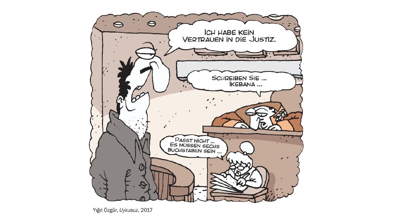 Kritik an der türkischen Justiz übt der Karikaturist Yigit Özgür. Kritik an der türkischen Justiz übt der Karikaturist Yigit Özgür.