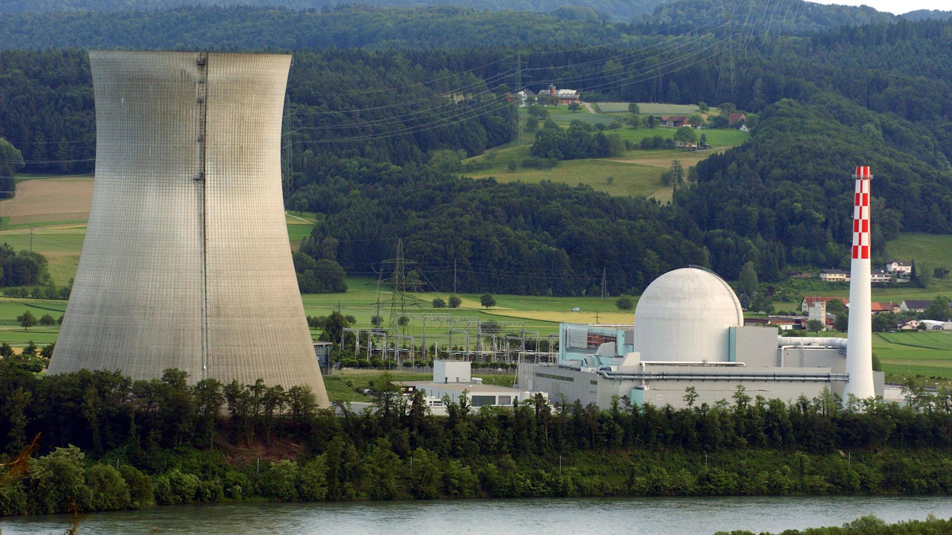 Ansicht des schweizerischen Atomkraftwerks Leibstadt am Hochrhein von der deutschen Seite (Kreis Waldshut) aus. Ansicht des schweizerischen Atomkraftwerks Leibstadt am Hochrhein von der deutschen Seite (Kreis Waldshut) aus.