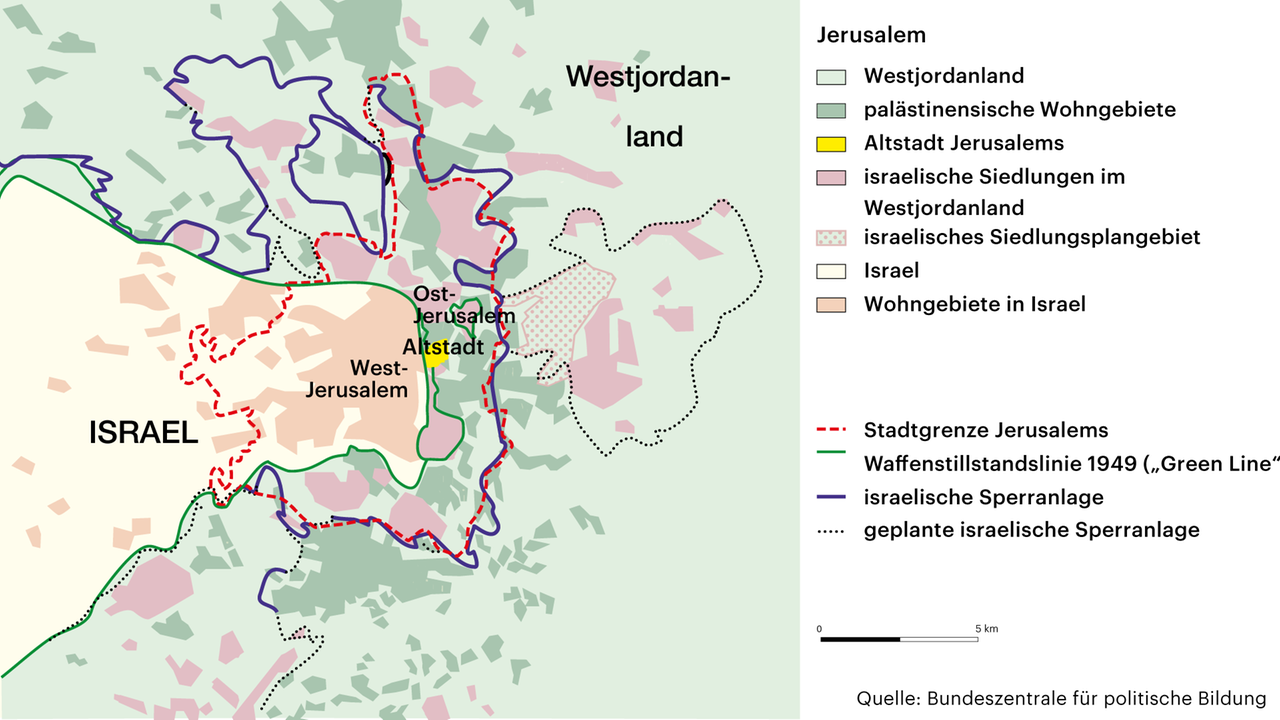 Karte zeigt Israel, das Westjordanland und die Siedlungsgebiete