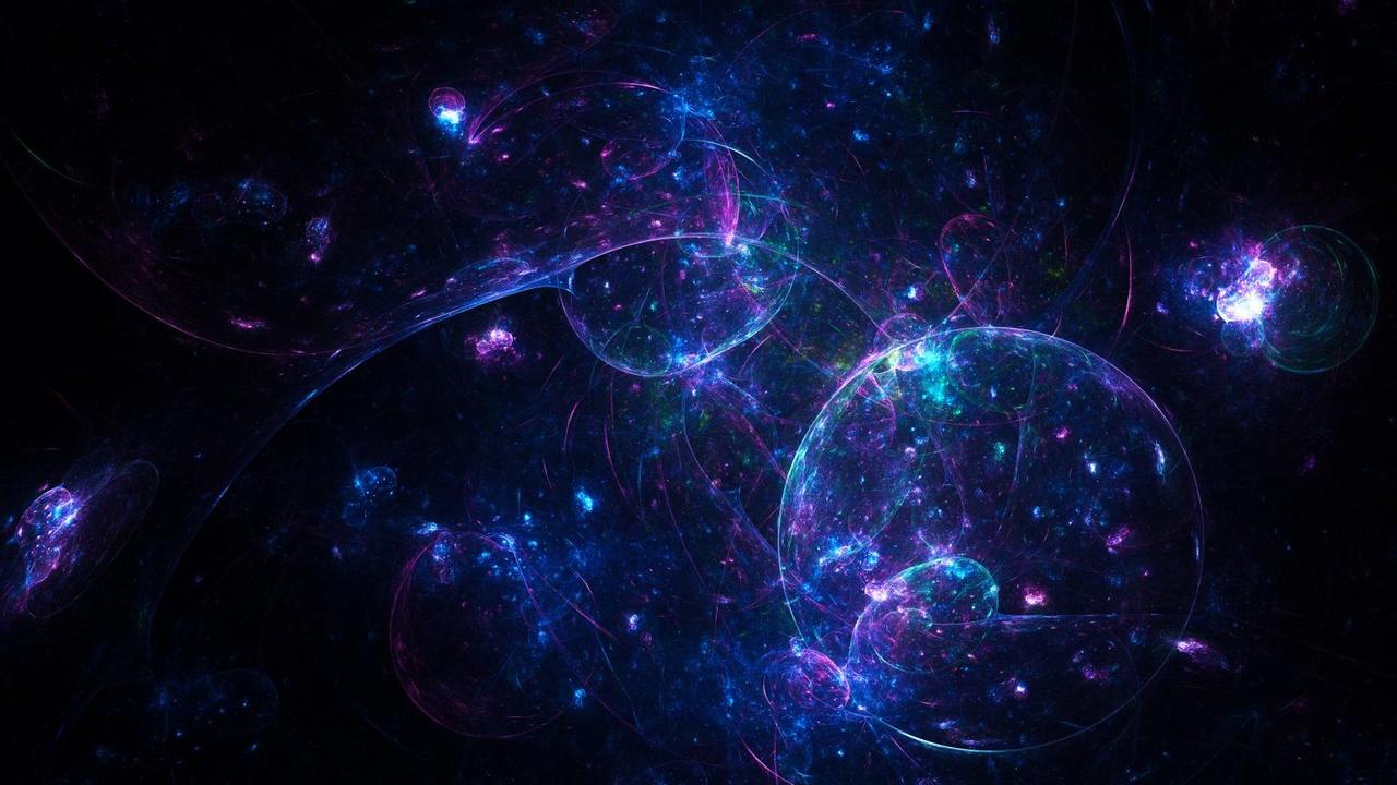 Computergeneriertes Bild von blau glühenden, elektrischen Blasen.