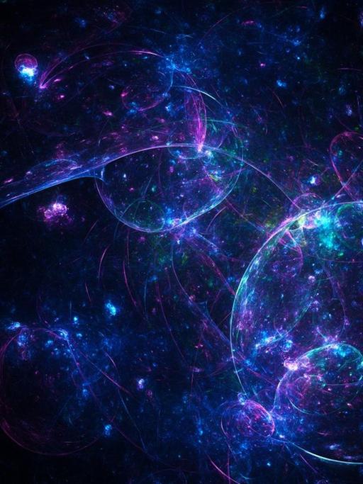Computergeneriertes Bild von blau glühenden, elektrischen Blasen.