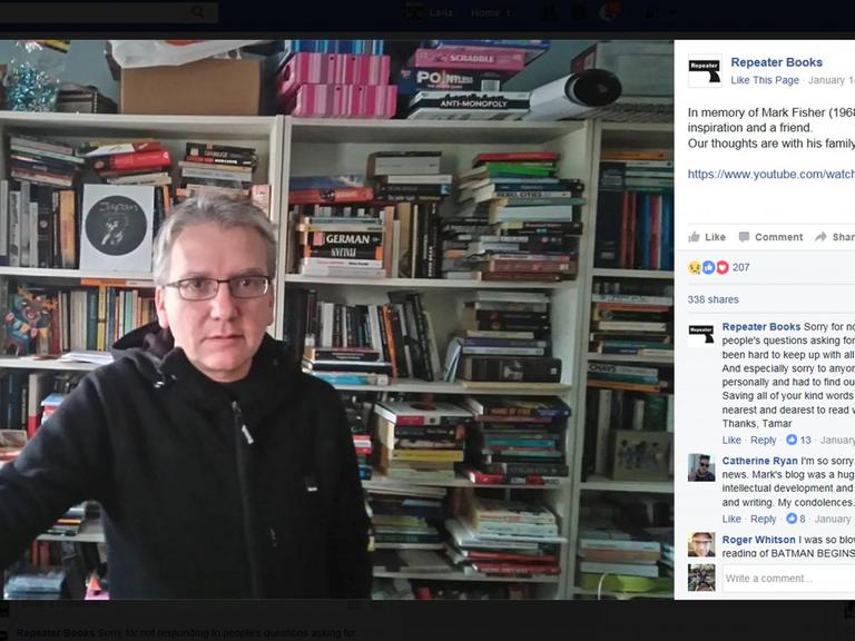 Trauer um den Popkritiker Mark Fisher: Facebook-Post von "Repeater Books", in dessen Team Fisher mitgearbeitet hat.