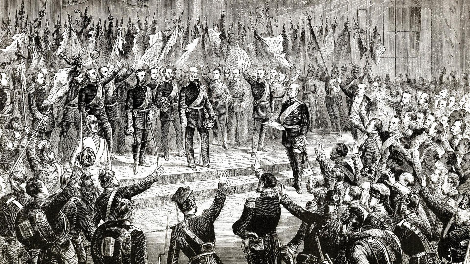 Holzschnitt der Proklamation Wilhelms I. zum ersten deutschen Kaiser. Holzschnitt der Proklamation Wilhelms I. zum ersten deutschen Kaiser.