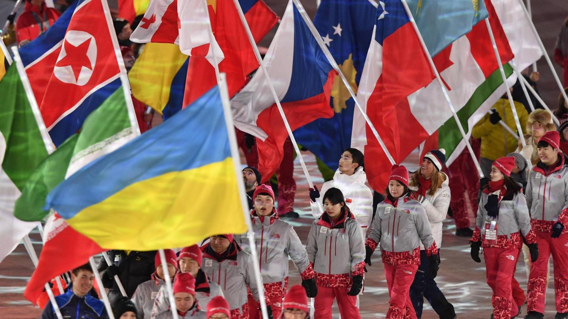 Flaggen bei den Olympischen Winterspielen in Pyeongchang Flaggen bei den Olympischen Winterspielen in Pyeongchang