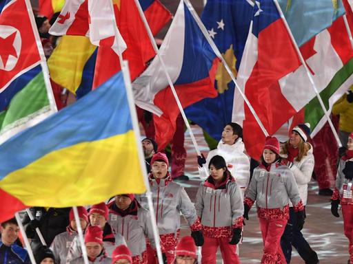 Flaggen bei den Olympischen Winterspielen in Pyeongchang
